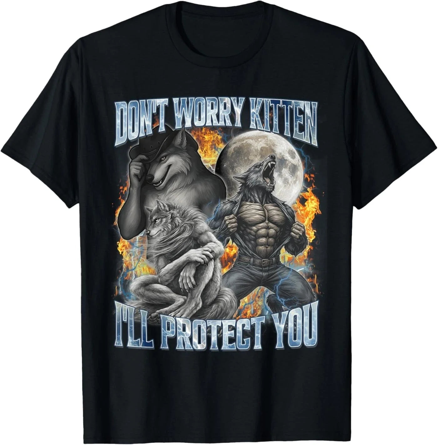 Don't Worry Kitten I'll Protect You Funny Alpha Wolf - Adult & Kids T-Shirts, Sweatshirts & Hoodies apparel design preview 1