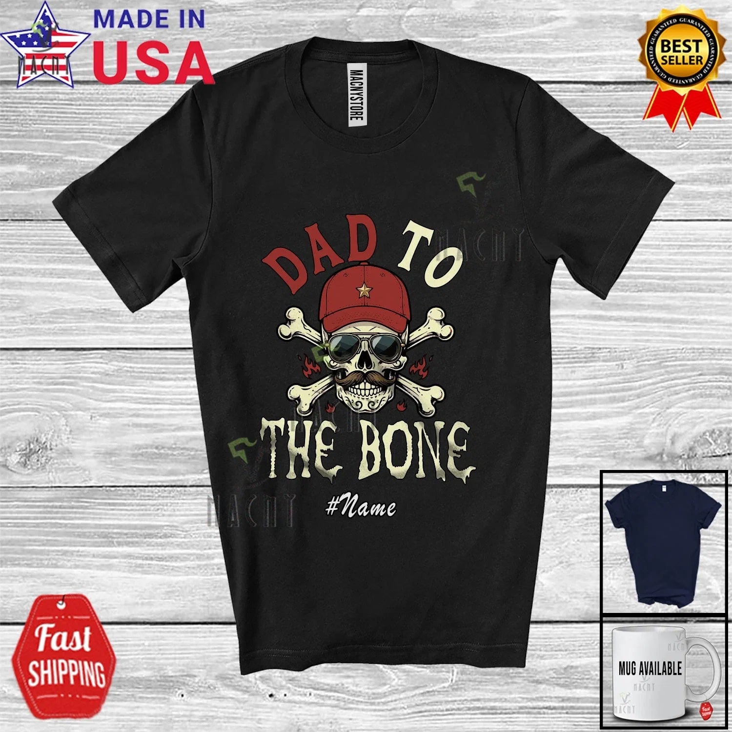 Custom Name Dad To Bone; Father's Day Skull - Adult & Kids T-Shirts, Sweatshirts & Hoodies apparel design preview 1