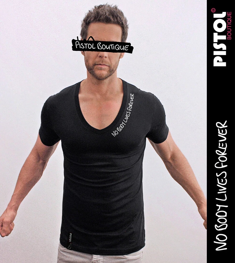 Pistol Boutique Men's Black Deep Neck V Fitted Cotton - Adult & Kids T-Shirts, Sweatshirts & Hoodies apparel design preview 1