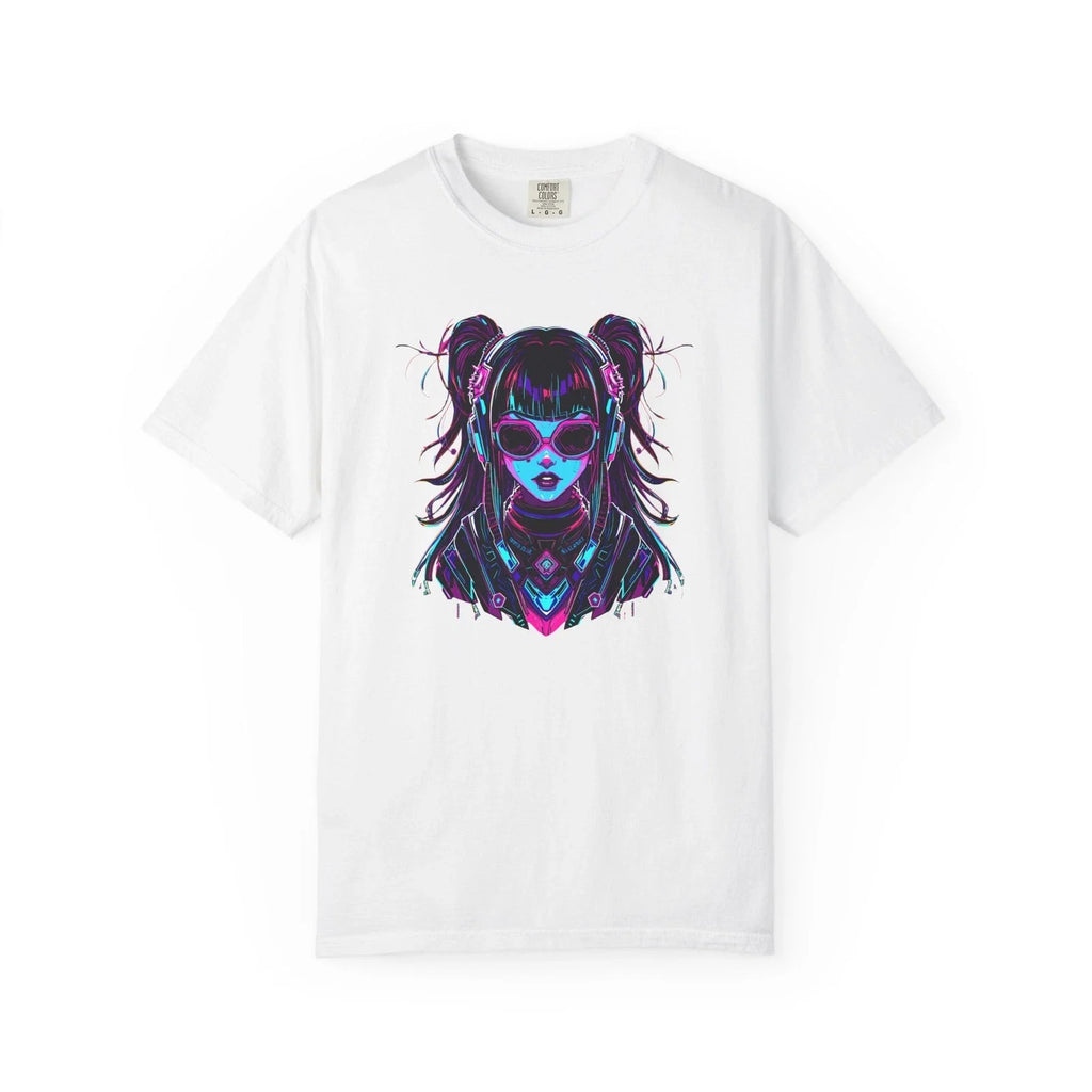 Cyberpunk Anime Girl Neon Futuristic Portrait, Cotton - Adult & Kids T-Shirts, Sweatshirts & Hoodies apparel design preview 1