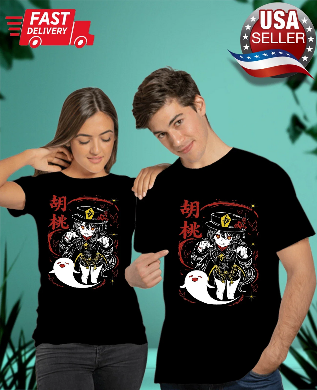 Genshin Impact HuTao Harajuku Anime Girl Kawaii Black - Adult & Kids T-Shirts, Sweatshirts & Hoodies apparel design preview 1