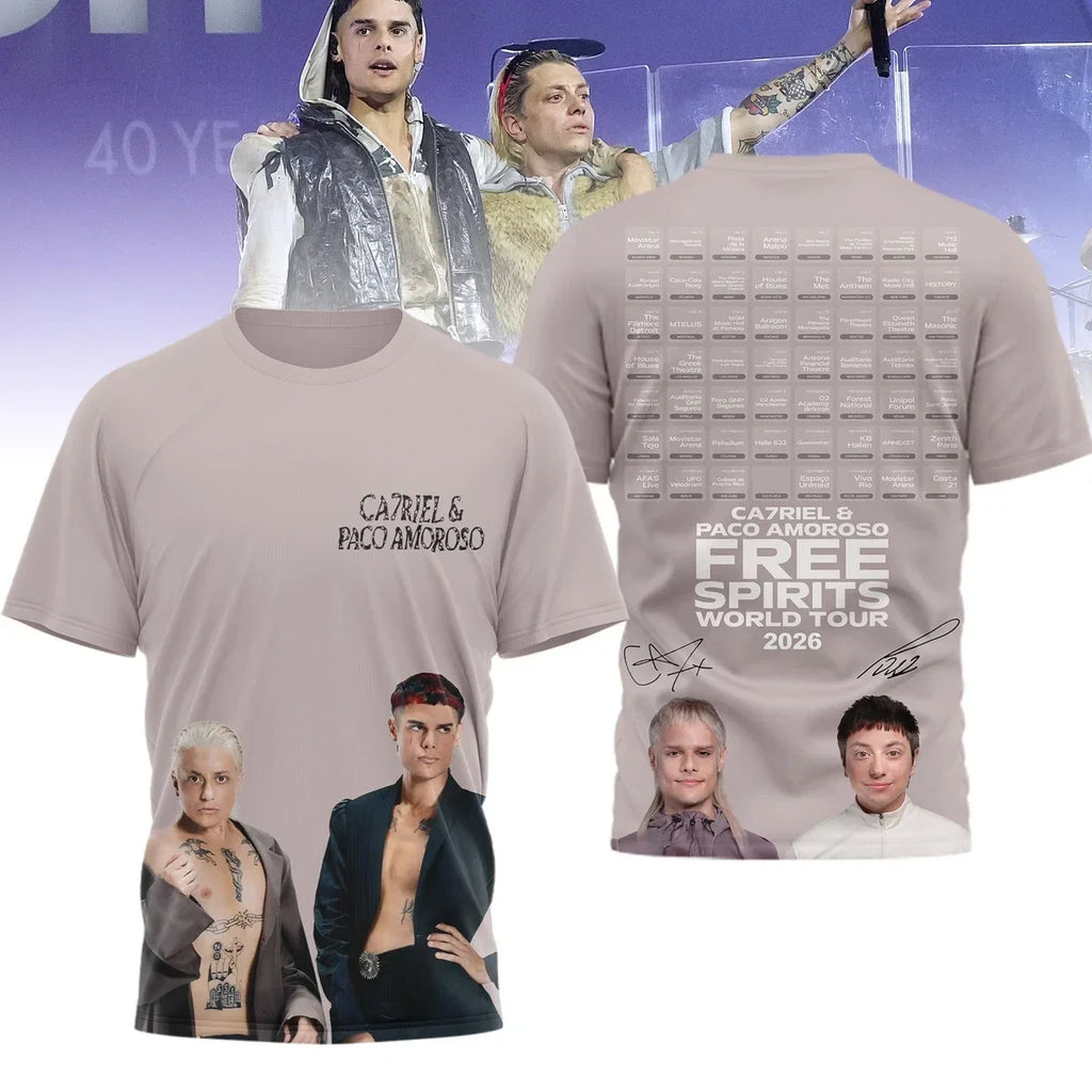 CA7RIEL PACO AMOROSO Free Spirits World Tour 2026 - Adult & Kids T-Shirts, Sweatshirts & Hoodies apparel design preview 1