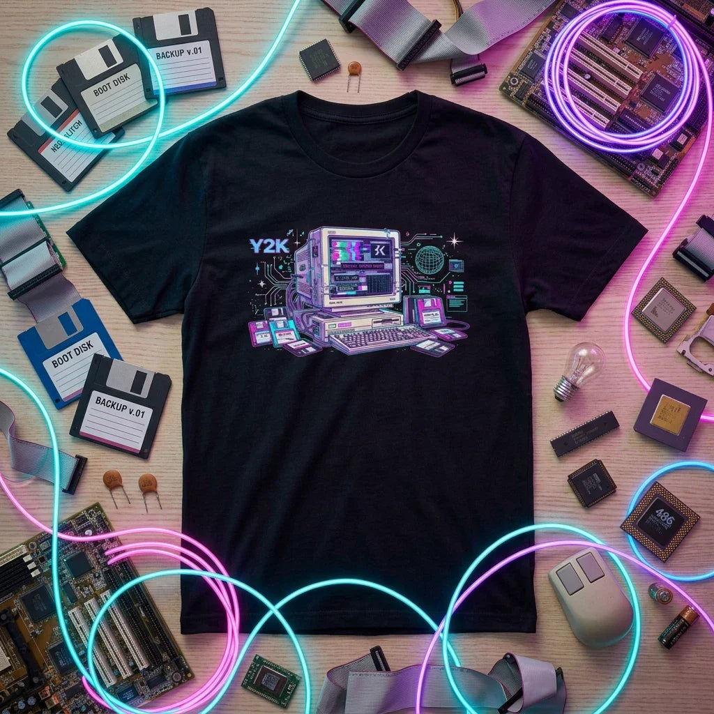 Retro Y2K Glitch Art Computer Vintage Tech Graphic - Adult & Kids T-Shirts, Sweatshirts & Hoodies apparel design preview 1