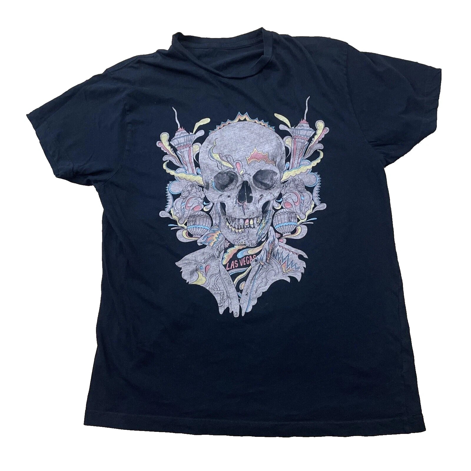 LAS VEGAS Skull Goth Adult L Black Colorful Y2k Aero - Adult & Kids T-Shirts, Sweatshirts & Hoodies apparel design preview 1