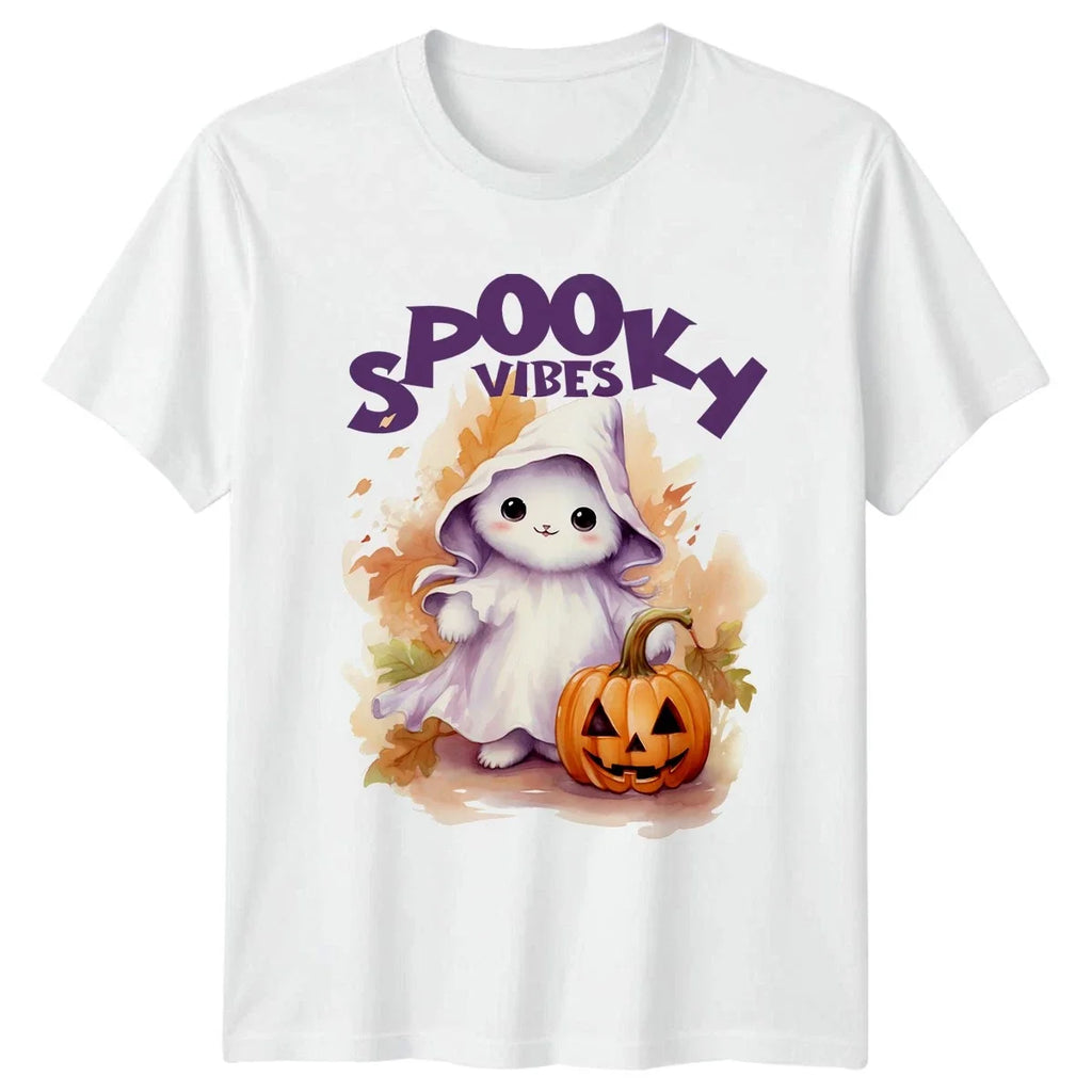 Spooky Vibes Cute Halloween Kawaii Ghost Cat Gift - Adult & Kids T-Shirts, Sweatshirts & Hoodies apparel design preview 1