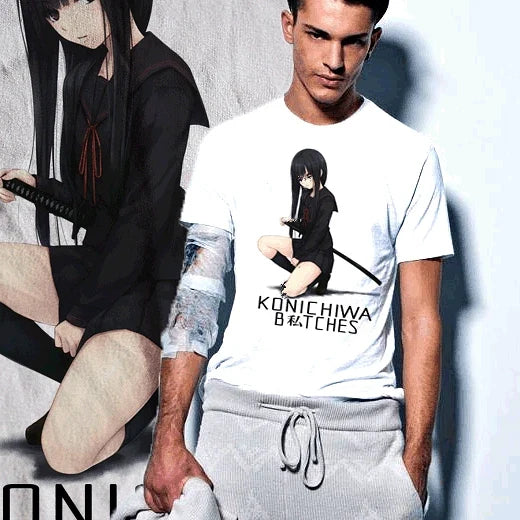 Anime Samurai sword Konichiwa greeting japanese - Adult & Kids T-Shirts, Sweatshirts & Hoodies apparel design preview 1