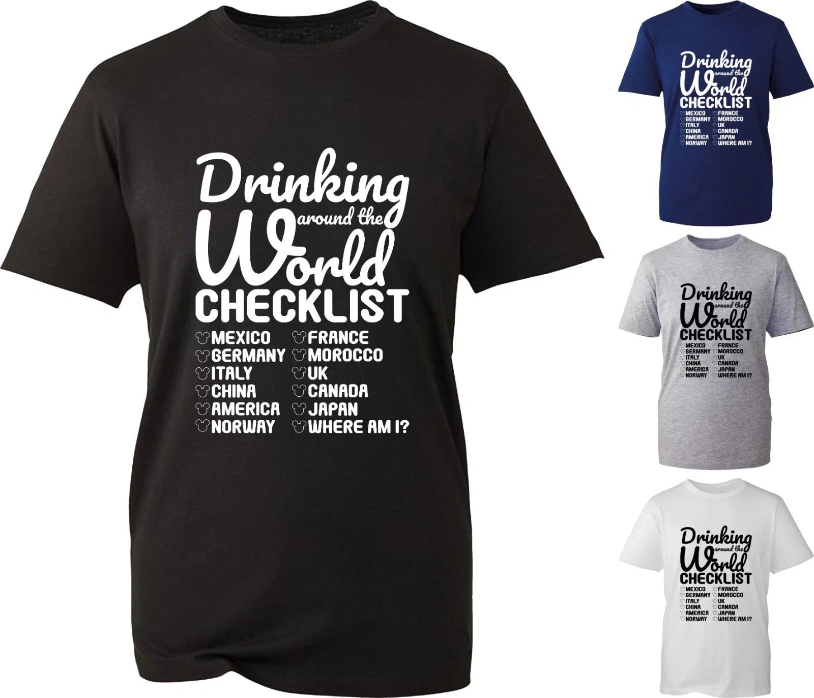 Drinking Around The World Checklist Funny Epcot - Adult & Kids T-Shirts, Sweatshirts & Hoodies apparel design preview 1