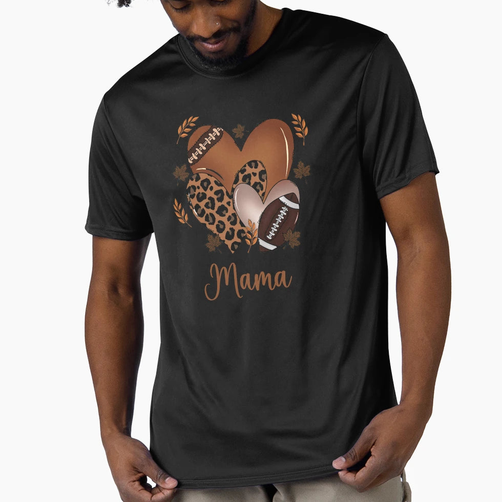Football Mama Heart Leopard T-Shirt - Trendy Graphic for Adults - T-Shirt, Sweatshirt, Hoodie
