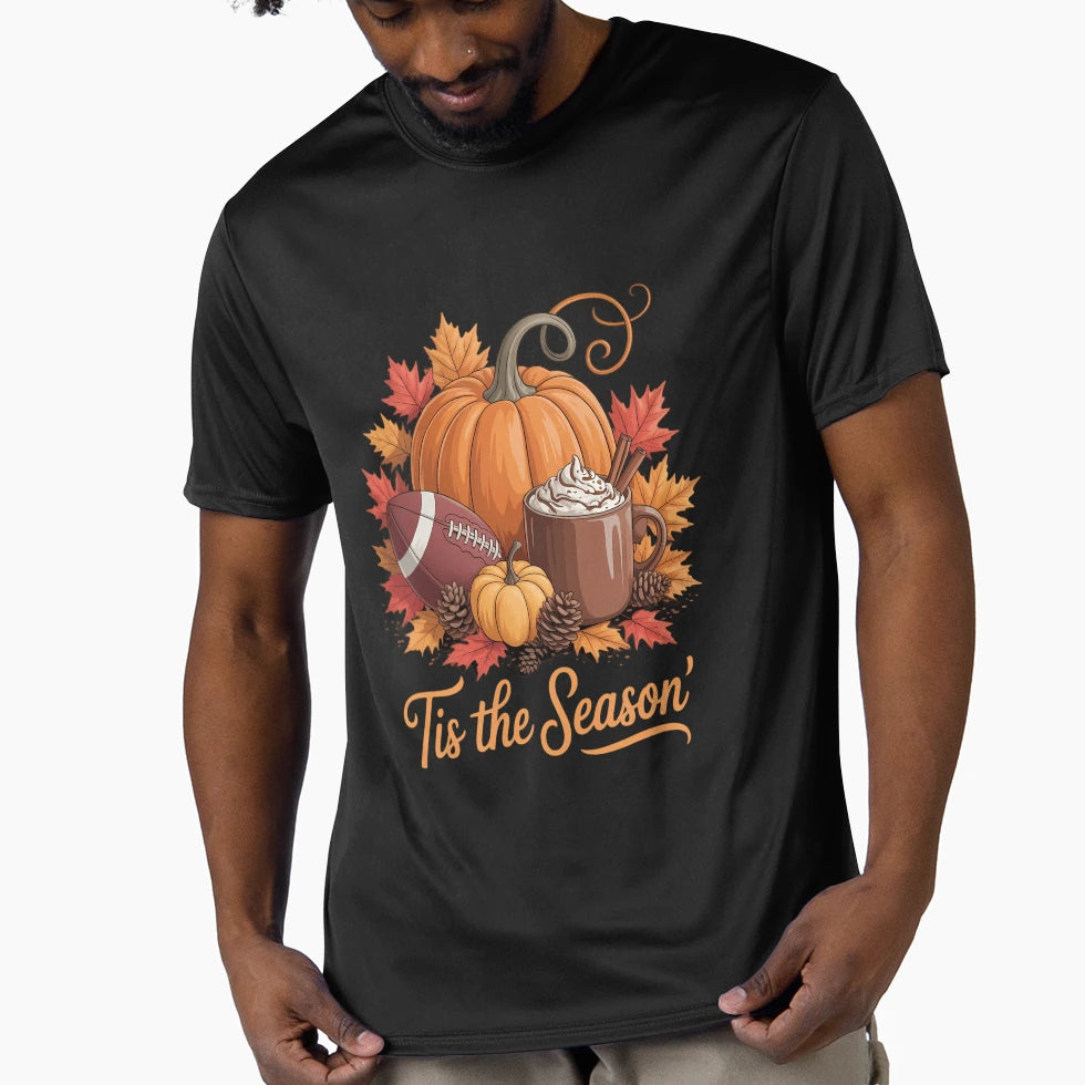 Pumpkin Spice Football Tis Season Fall T-Shirt - Graphic Print for Adults - T-Shirt, Sweatshirt, Hoodie