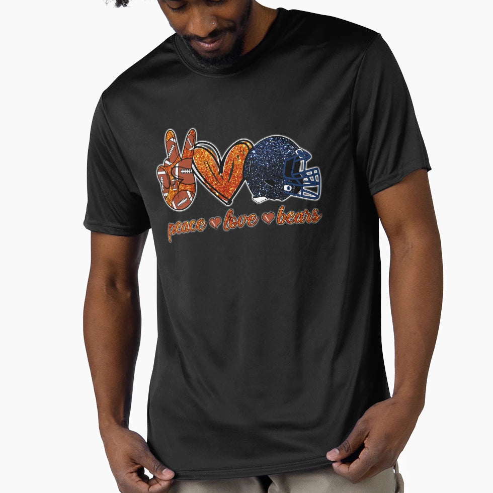 Peace Love Bears Football Team T-Shirt - Unique Graphic for Adults - T-Shirt, Sweatshirt, Hoodie