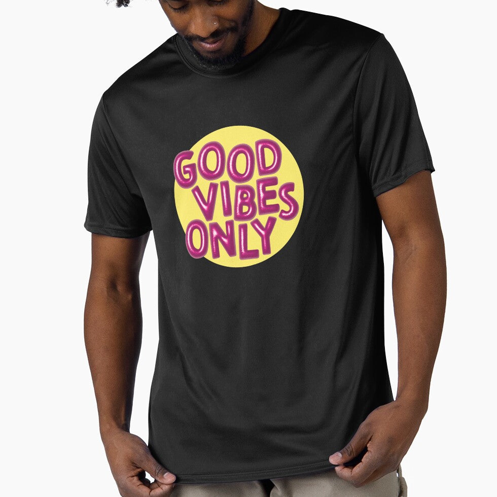 Good Vibes Only (Pink on Yellow) by RanRanDesigns - Adult & Kids T-Shirts, Sweatshirts & Hoodies apparel design preview 1