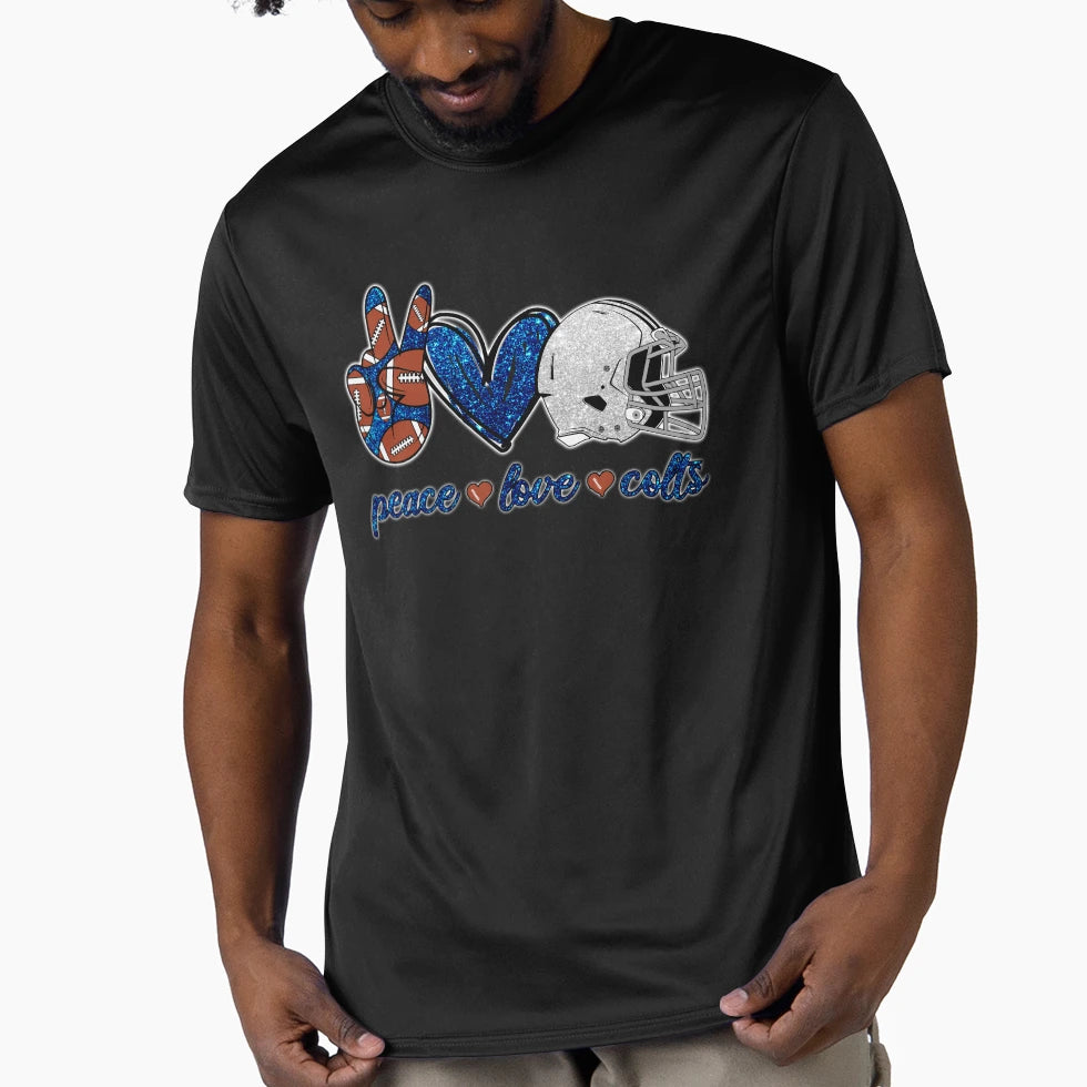 Peace Love Colts Football Team T-Shirt - Casual Everyday Wear Men Women - T-Shirt, Sweatshirt, Hoodie