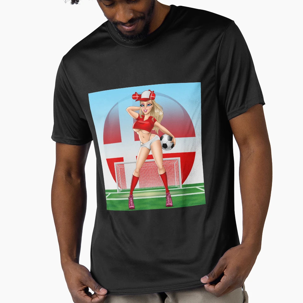 Danish Football Fan Goal Background T-Shirt - Minimalist Print for Adults - T-Shirt, Sweatshirt, Hoodie