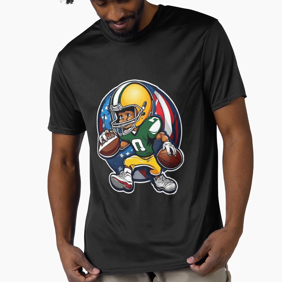 Cartoon Character Playing Football T-Shirt - Aesthetic Graphic Unisex - T-Shirt, Sweatshirt, Hoodie