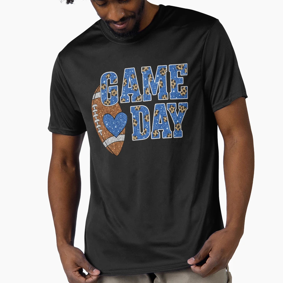 Game Day Glitter Leopard Football T-Shirt - Graphic Print Men Women - T-Shirt, Sweatshirt, Hoodie
