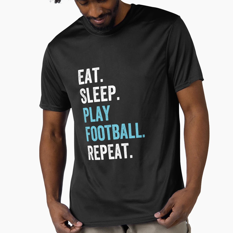 Eat Sleep Play Football Repeat T-Shirt - Trendy Graphic for Adults - T-Shirt, Sweatshirt, Hoodie