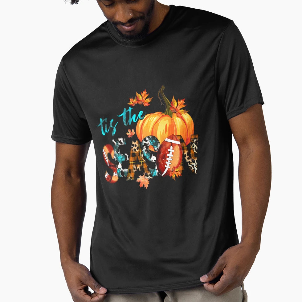 Tis Season Fall Pumpkin And Football T-Shirt - Custom Art Print Men Women - T-Shirt, Sweatshirt, Hoodie