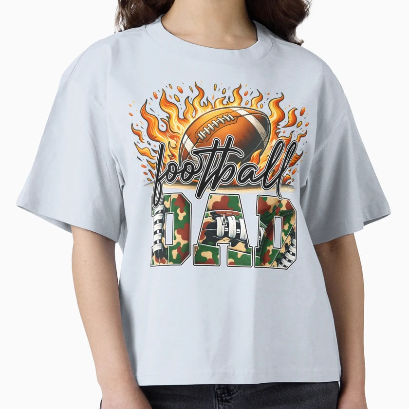 Flames And Camo Football Dad T-Shirt - Novelty Apparel for Adults - T-Shirt, Sweatshirt, Hoodie