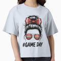 Football Game Day Messy Bun Womens T-Shirt - Custom Art Print Unisex - T-Shirt, Sweatshirt, Hoodie