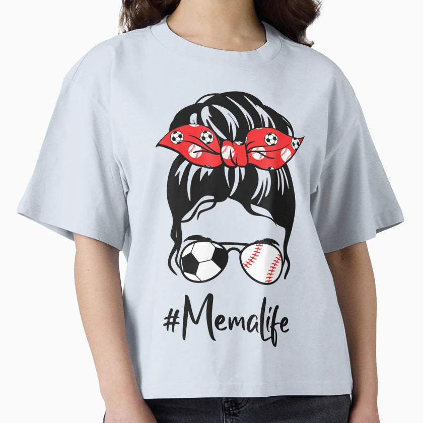 Classy Mema Life Soccer Messy Bun Baseball T-Shirt - Trendy Graphic Unisex - T-Shirt, Sweatshirt, Hoodie