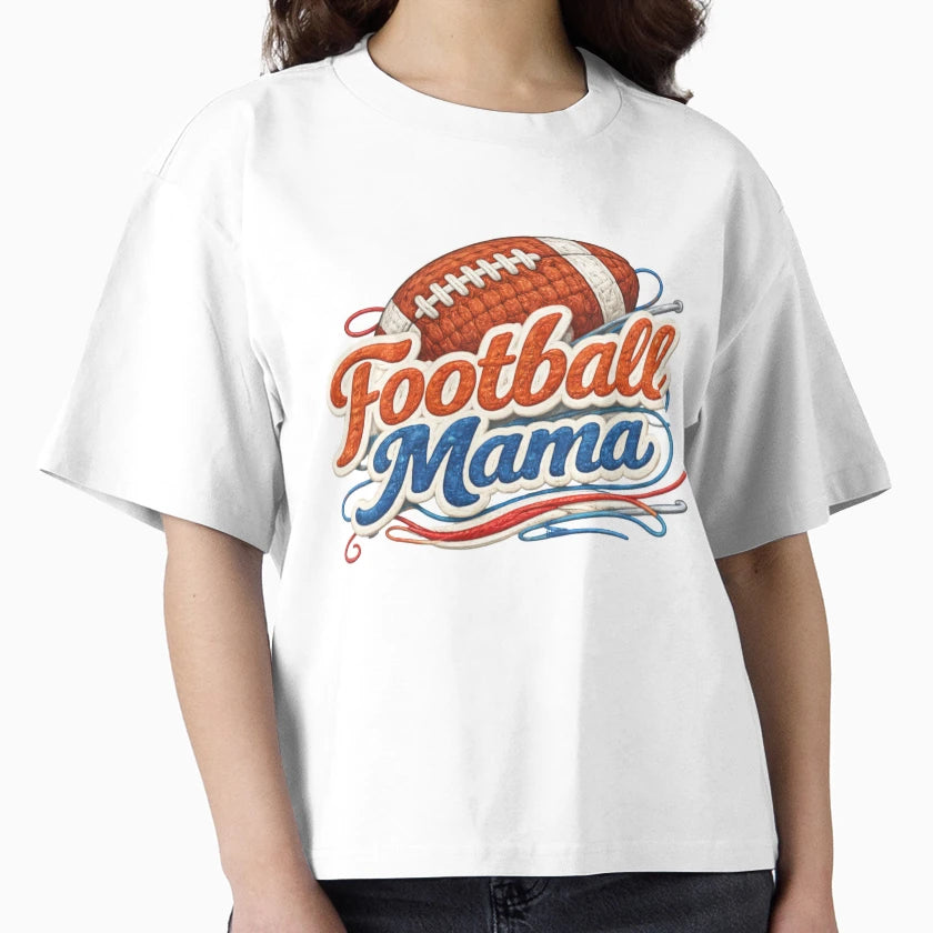 Football Mama Embroidered Patch T-Shirt - Fun Novelty Design Unisex - T-Shirt, Sweatshirt, Hoodie