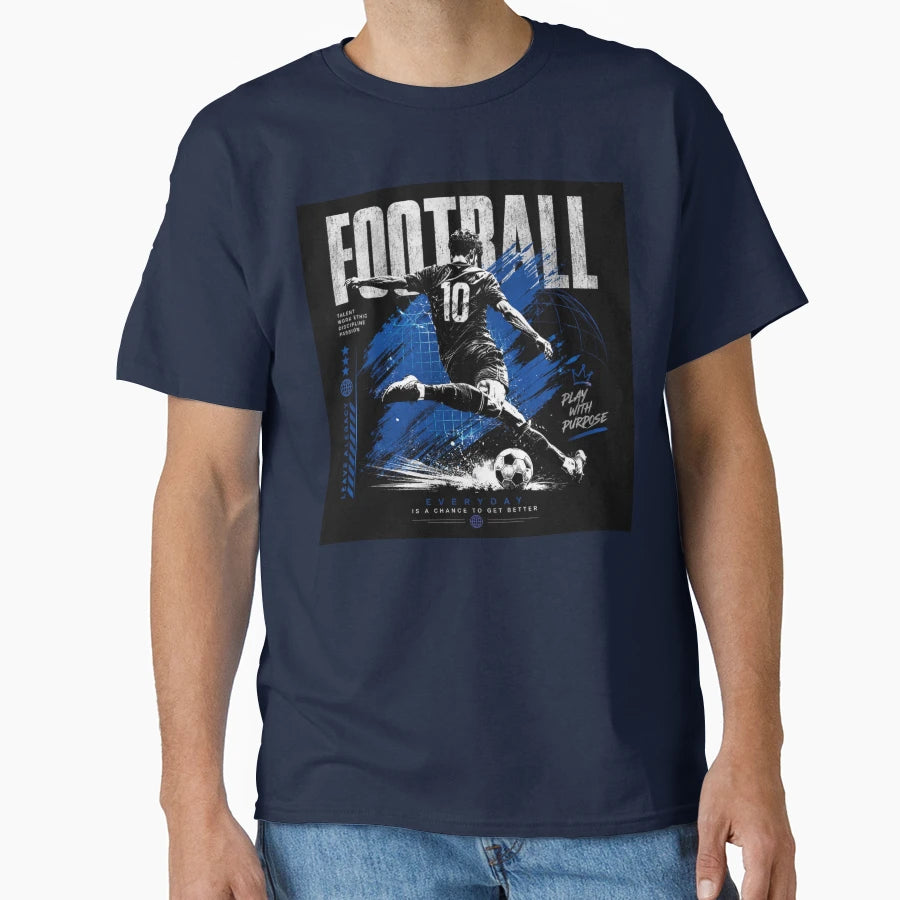 Football Player Striking Ball T-Shirt - Fun Novelty Design for Adults - T-Shirt, Sweatshirt, Hoodie