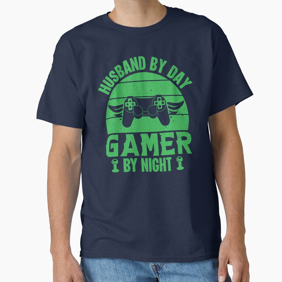 Night Gaming Hubby: Gamer Husband Controller Geek - Adult & Kids T-Shirts, Sweatshirts & Hoodies apparel design preview 1