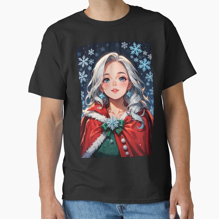 Christmas Anime Girl with Snowflake Earrings by - Adult & Kids T-Shirts, Sweatshirts & Hoodies apparel design preview 1