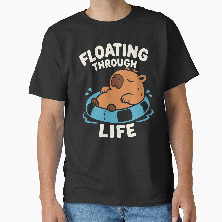 Floating Through Life Cute Retro Capybara by MavtM - Adult & Kids T-Shirts, Sweatshirts & Hoodies apparel design preview 1