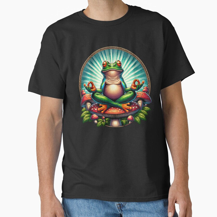 Zen Frog on Mushroom Yoga Design Cute Meditating - Adult & Kids T-Shirts, Sweatshirts & Hoodies apparel design preview 1