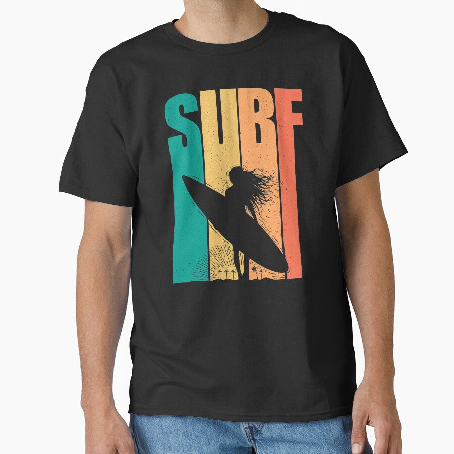Retro Surfing Design Women Surf by Vasyl Chernovol - Adult & Kids T-Shirts, Sweatshirts & Hoodies apparel design preview 1