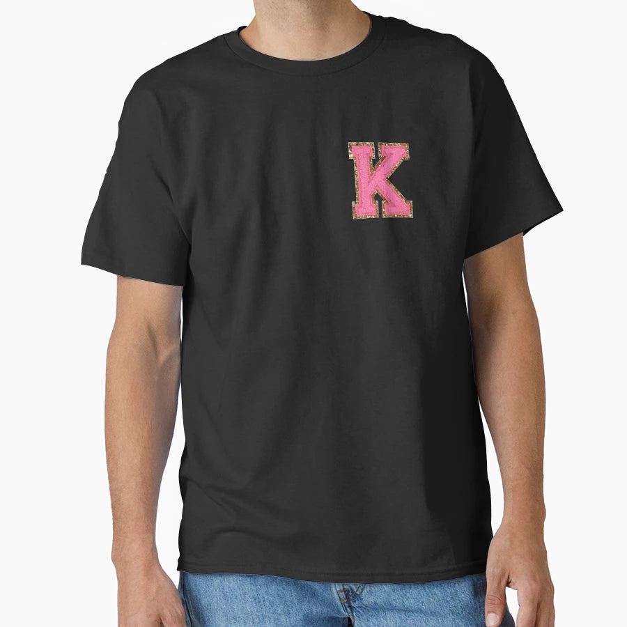 K Bubblegum Glitter Varsity Letter T-Shirt - Trendy Graphic Men Women - T-Shirt, Sweatshirt, Hoodie