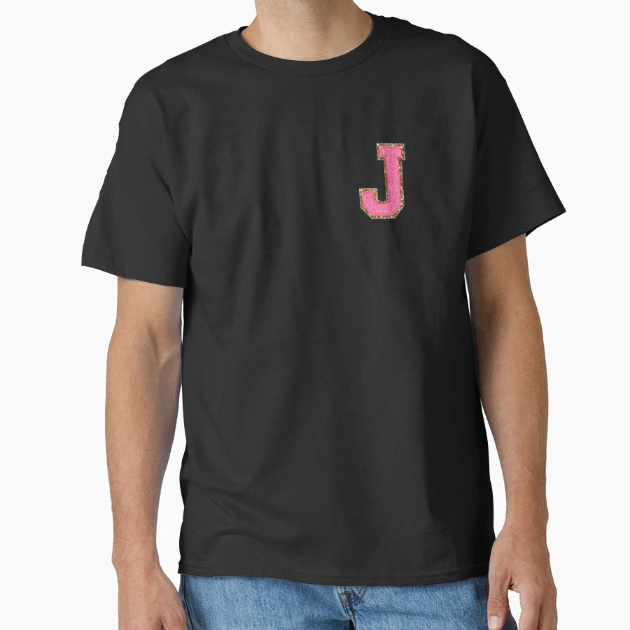 J Bubblegum Glitter Varsity Letter T-Shirt - Aesthetic Graphic for Adults - T-Shirt, Sweatshirt, Hoodie