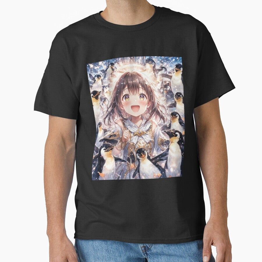 Anime girl with penguins portrait art by - Adult & Kids T-Shirts, Sweatshirts & Hoodies apparel design preview 1