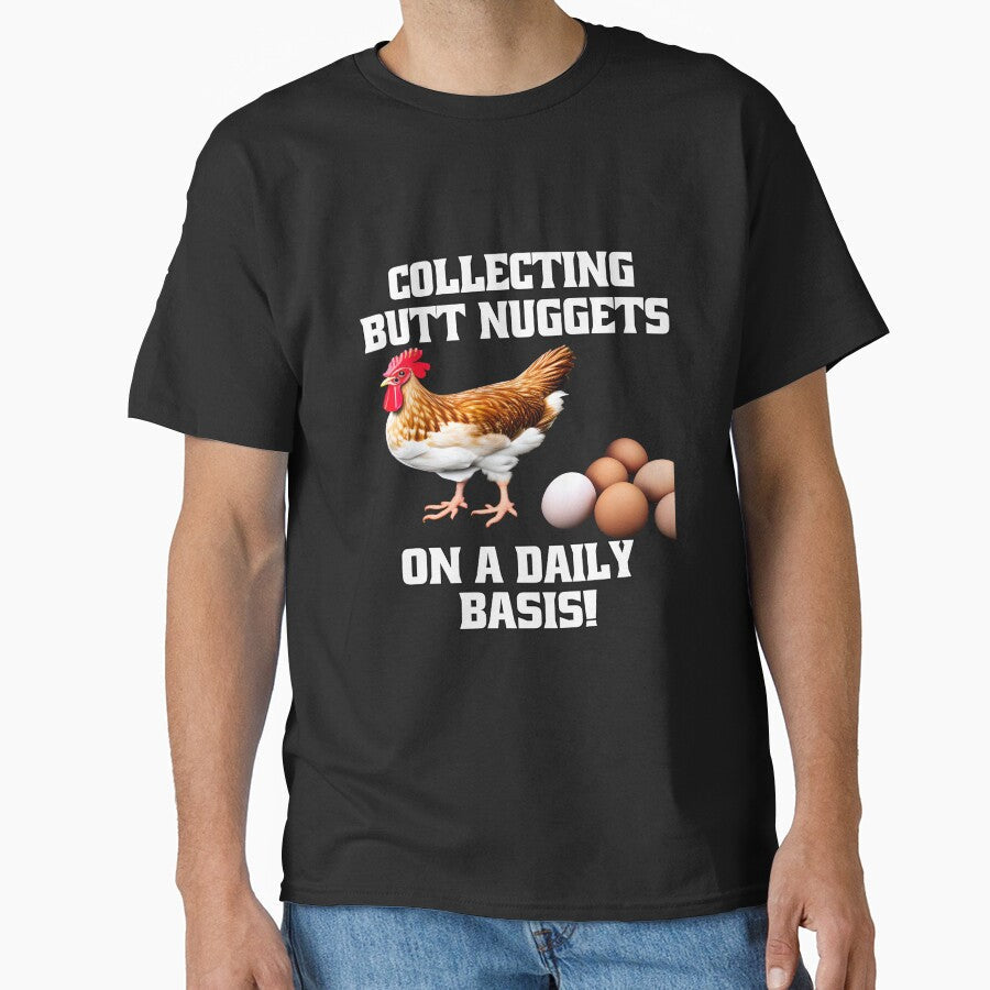 Funny Chicken Farmer Humor Collecting Butt Nuggets On - Adult & Kids T-Shirts, Sweatshirts & Hoodies apparel design preview 1