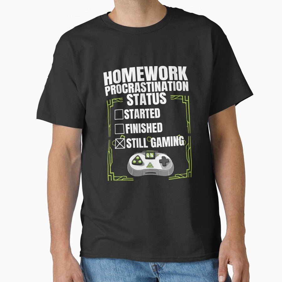 Homework Procrastination Status Gaming Funny Gamer - Adult & Kids T-Shirts, Sweatshirts & Hoodies apparel design preview 1
