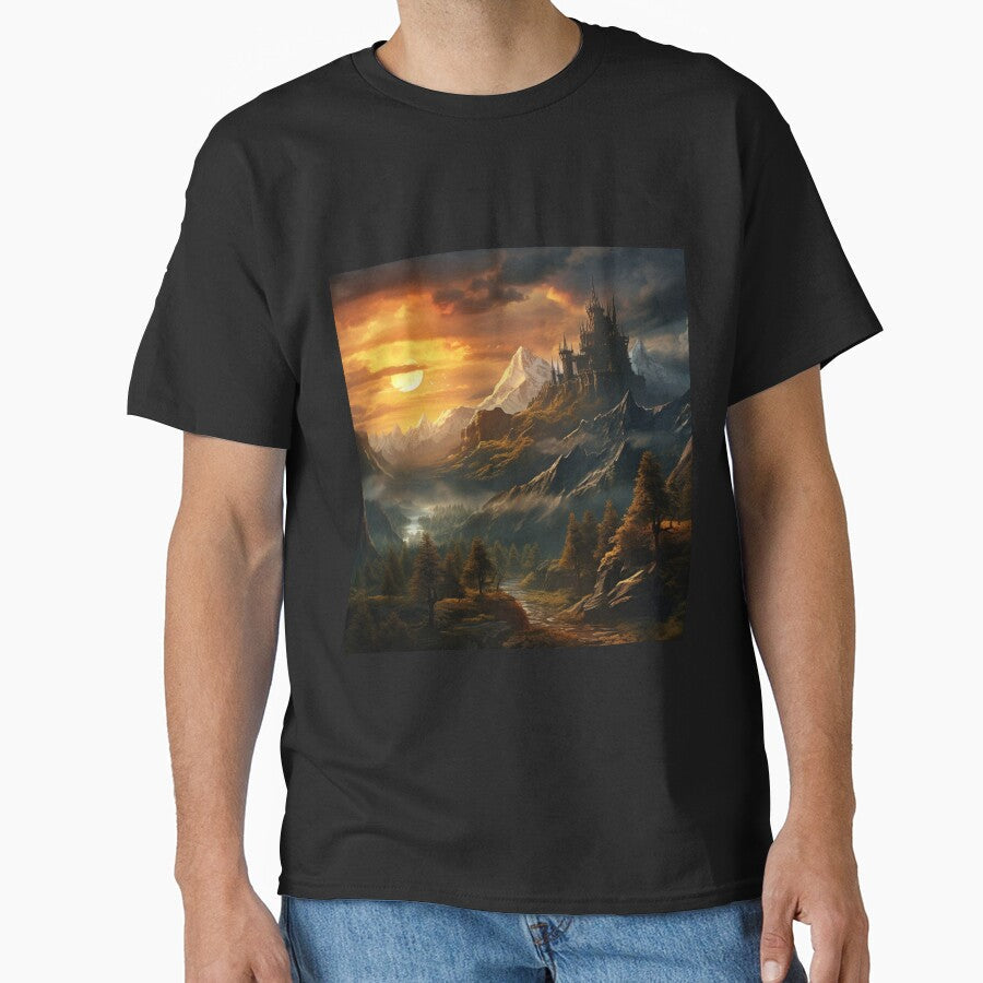 Fantasy Landscape Castle in the Mountains by - Adult & Kids T-Shirts, Sweatshirts & Hoodies apparel design preview 1