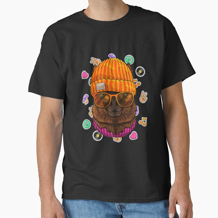 HIPSTER ALPACA GEEK NERD GLASSES ANIMAL LOVE PEACE - Adult & Kids T-Shirts, Sweatshirts & Hoodies apparel design preview 1