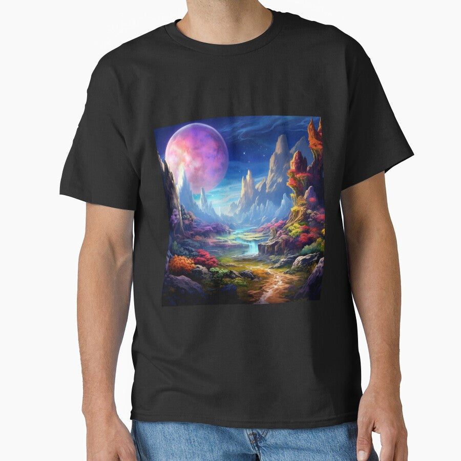 Fantasy Landscape Pink Moon Sky by Masterpiece - Adult & Kids T-Shirts, Sweatshirts & Hoodies apparel design preview 1