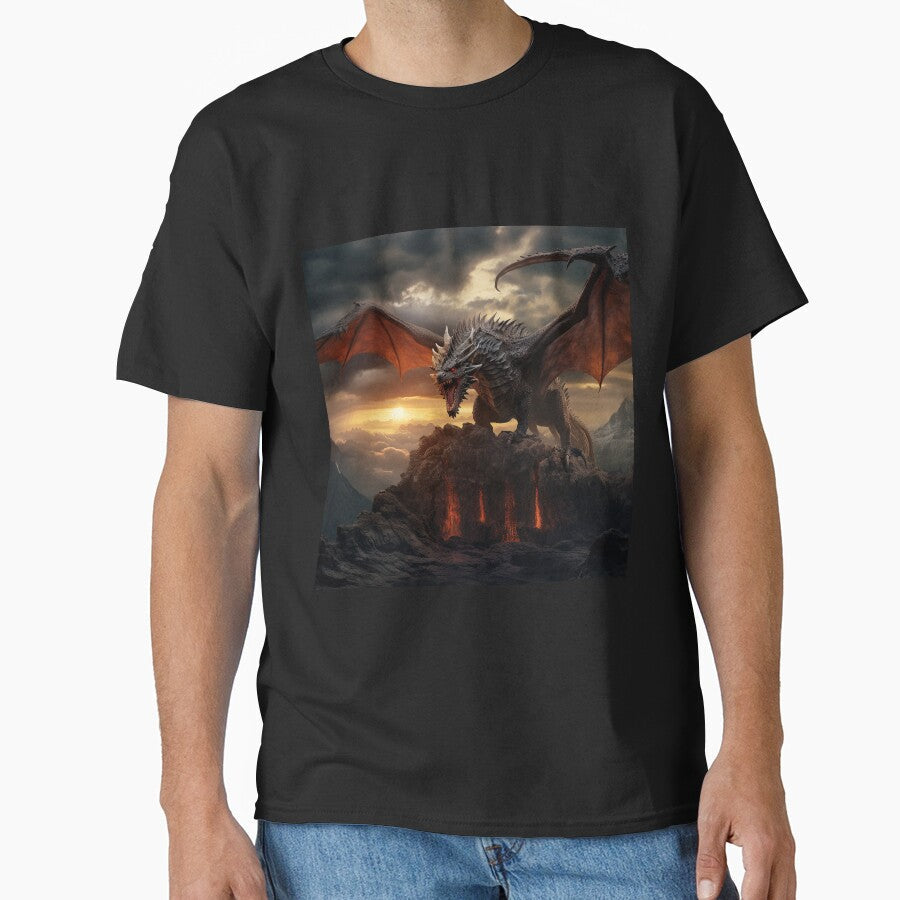 Dark Fantasy Landscape Roaring Red Dragon by - Adult & Kids T-Shirts, Sweatshirts & Hoodies apparel design preview 1