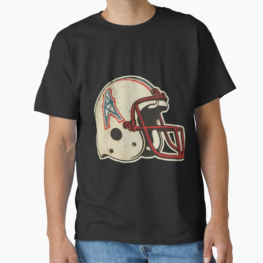 80S Oilers Helmet Defunct Distressed T-Shirt - Graphic Print for Adults - T-Shirt, Sweatshirt, Hoodie