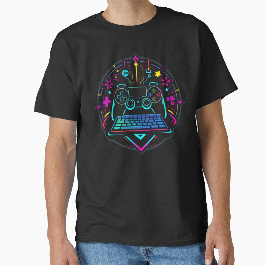 Vibrant Gaming Controller and Keyboard Icon with Neon - Adult & Kids T-Shirts, Sweatshirts & Hoodies apparel design preview 1