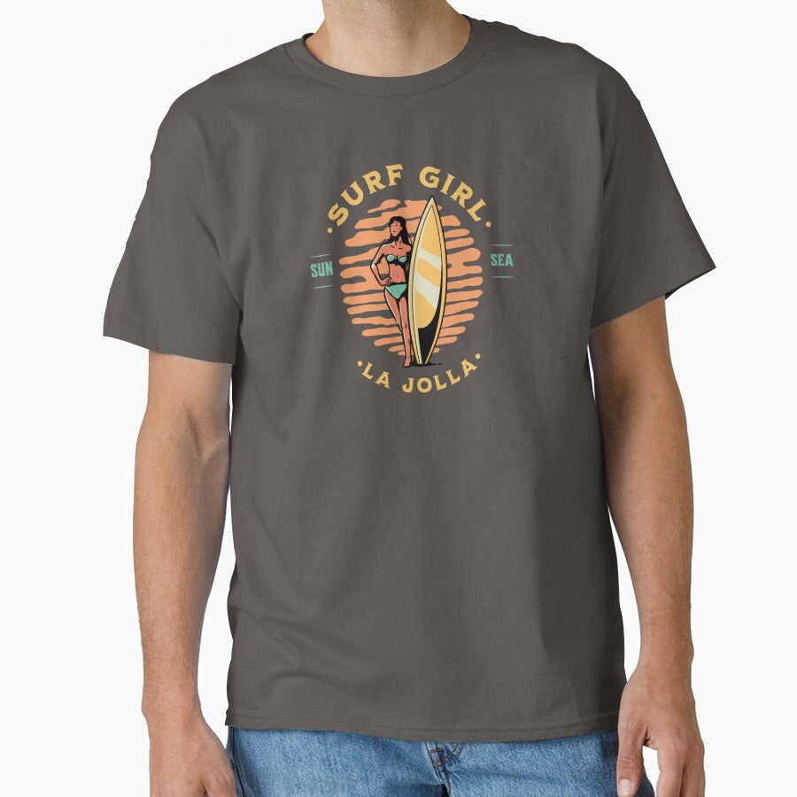 Surfer Girl Surfing La Jolla California by - Adult & Kids T-Shirts, Sweatshirts & Hoodies apparel design preview 1