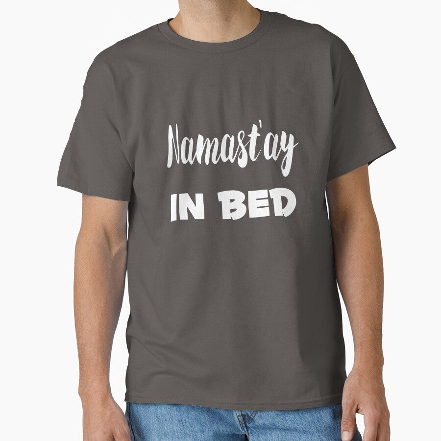 Namast'ay in Bed yoga top by PetrKad - Adult & Kids T-Shirts, Sweatshirts & Hoodies apparel design preview 1