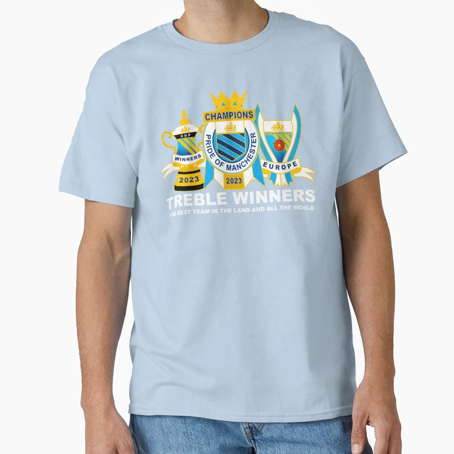 Treble Manchester City Trophies 2023 T-Shirt - Minimalist Print Unisex - T-Shirt, Sweatshirt, Hoodie