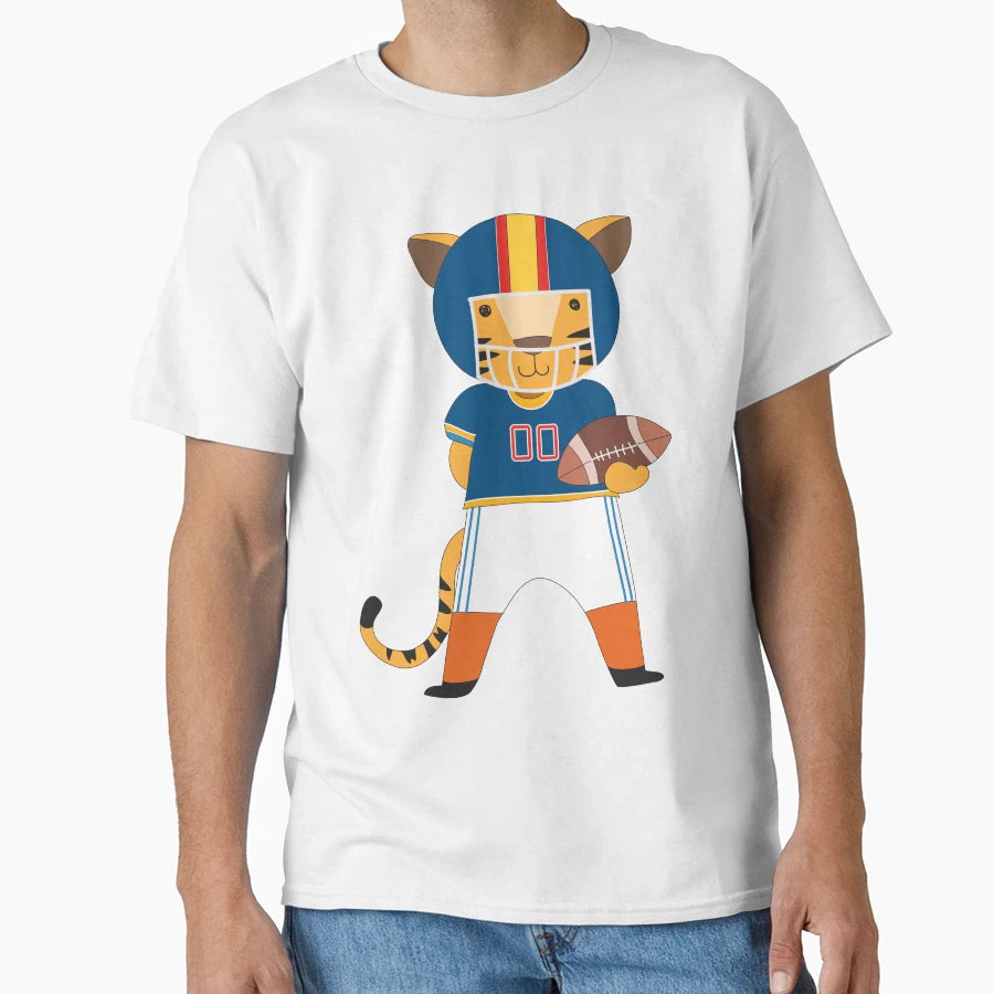 Cartoon Animals Sports Tiger Football T-Shirt - Streetwear Style Unisex - T-Shirt, Sweatshirt, Hoodie