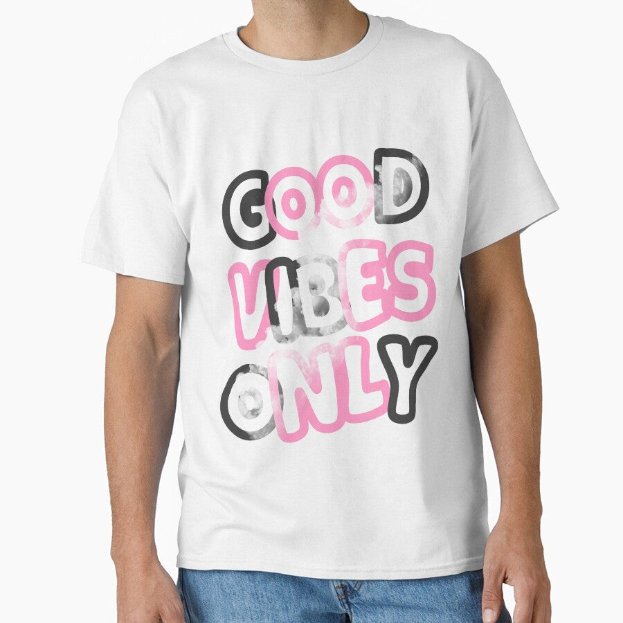 Pink Good Vibes Only Aesthetic Typography by Ezza - Adult & Kids T-Shirts, Sweatshirts & Hoodies apparel design preview 1