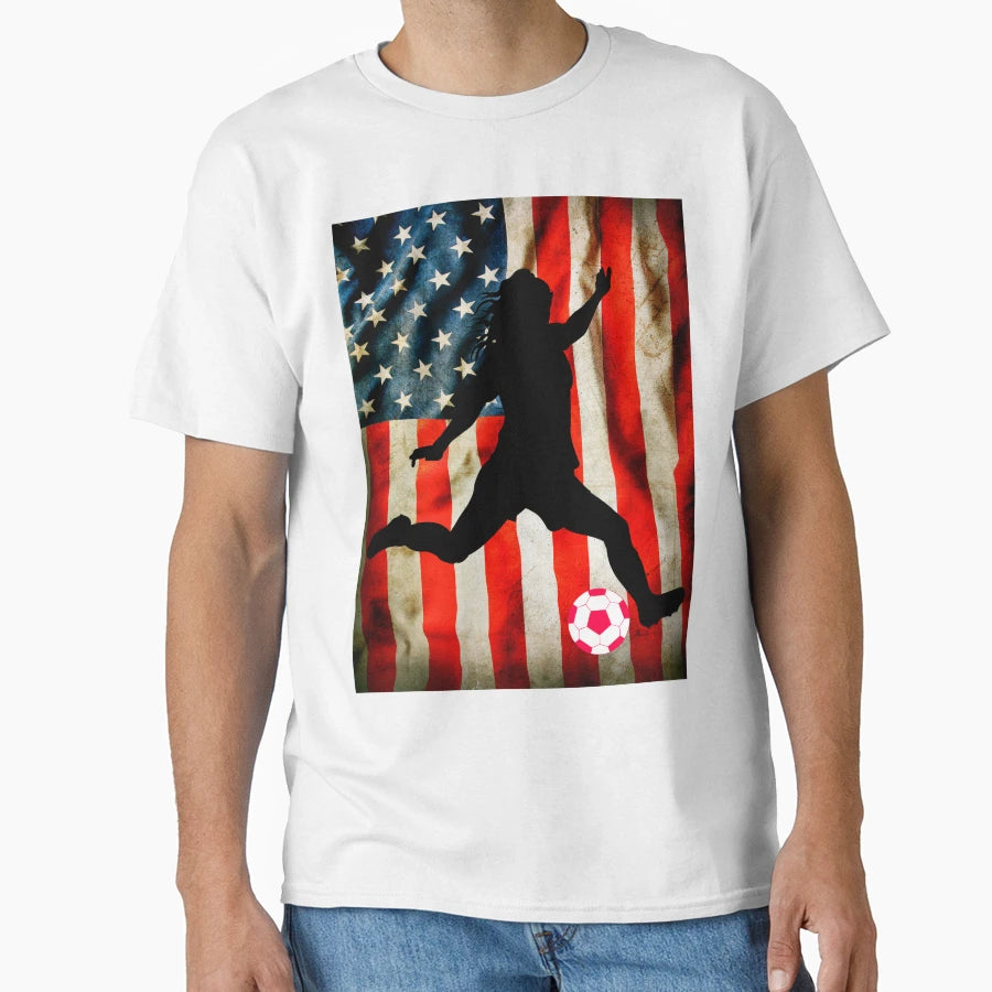 Female Soccer And American Flag T-Shirt - Fun Novelty Design Men Women - T-Shirt, Sweatshirt, Hoodie