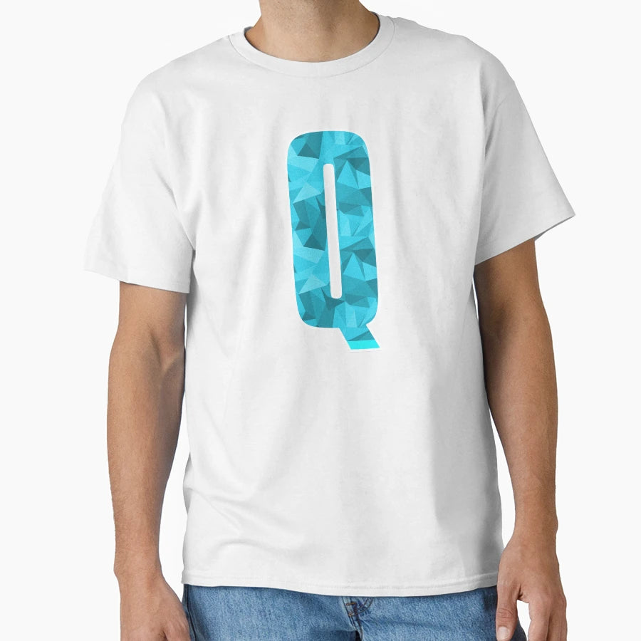 Letter Q Monogram Letter Art Cyan T-Shirt - Minimalist Print for Adults - T-Shirt, Sweatshirt, Hoodie