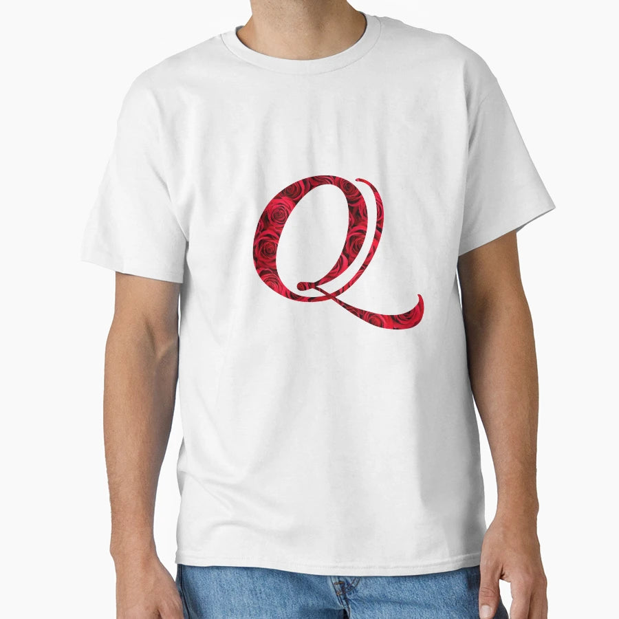 Letter Q Red Rose T-Shirt - Custom Art Print Men Women - T-Shirt, Sweatshirt, Hoodie